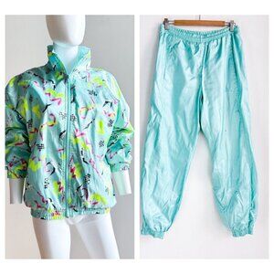Vintage Puma Volleyball Print Turquoise Bright 2 Piece Warm up Track Suit 42/M